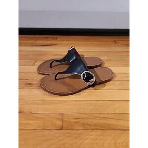 Coach Black Leather Thong Slip On Logo Accent Casual Sandals Women 6